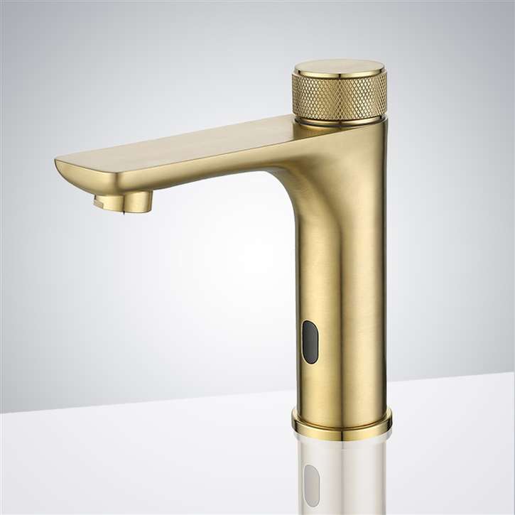 Fontana Hot and Cold Deck Mounted Touchless Bathroom Sink Faucet In Brushed Gold